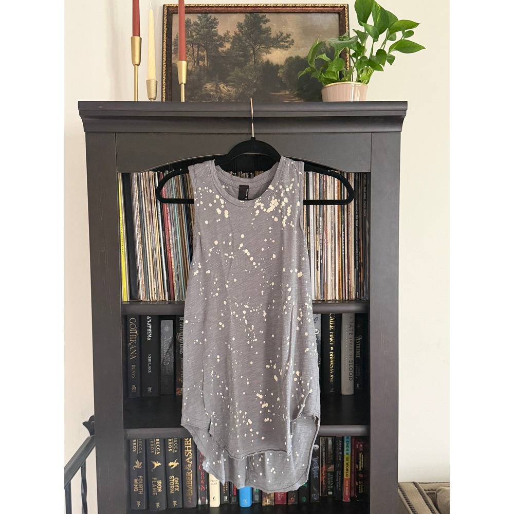Bobi Los Angeles Paint Splatter Tank Top Small Gray Cotton Sleeveless High Low